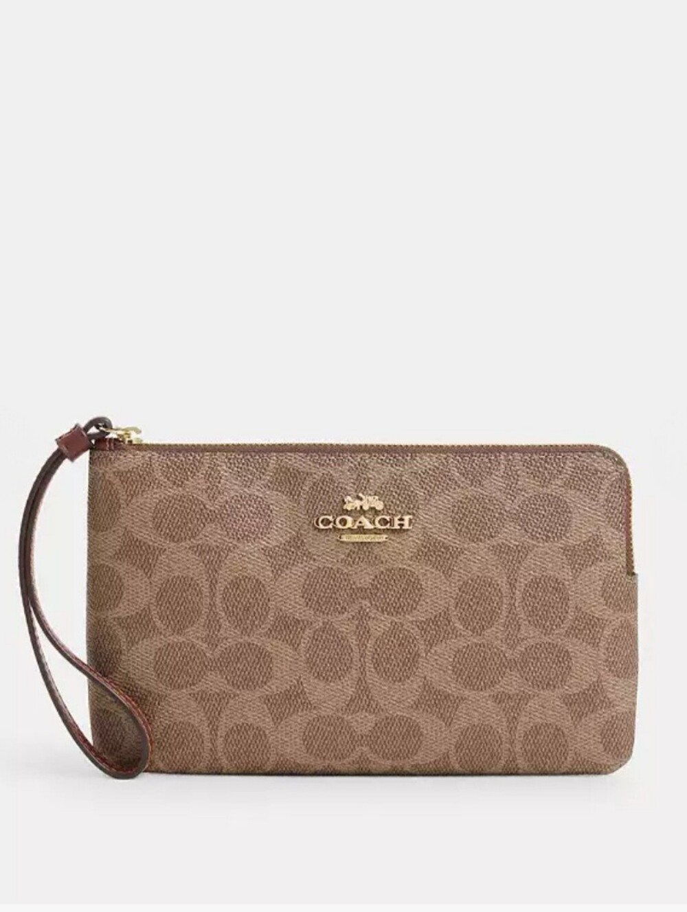 COACH Large Wristlet In Signature Canvas With Gold Hardware, Zip Top Closure NEW